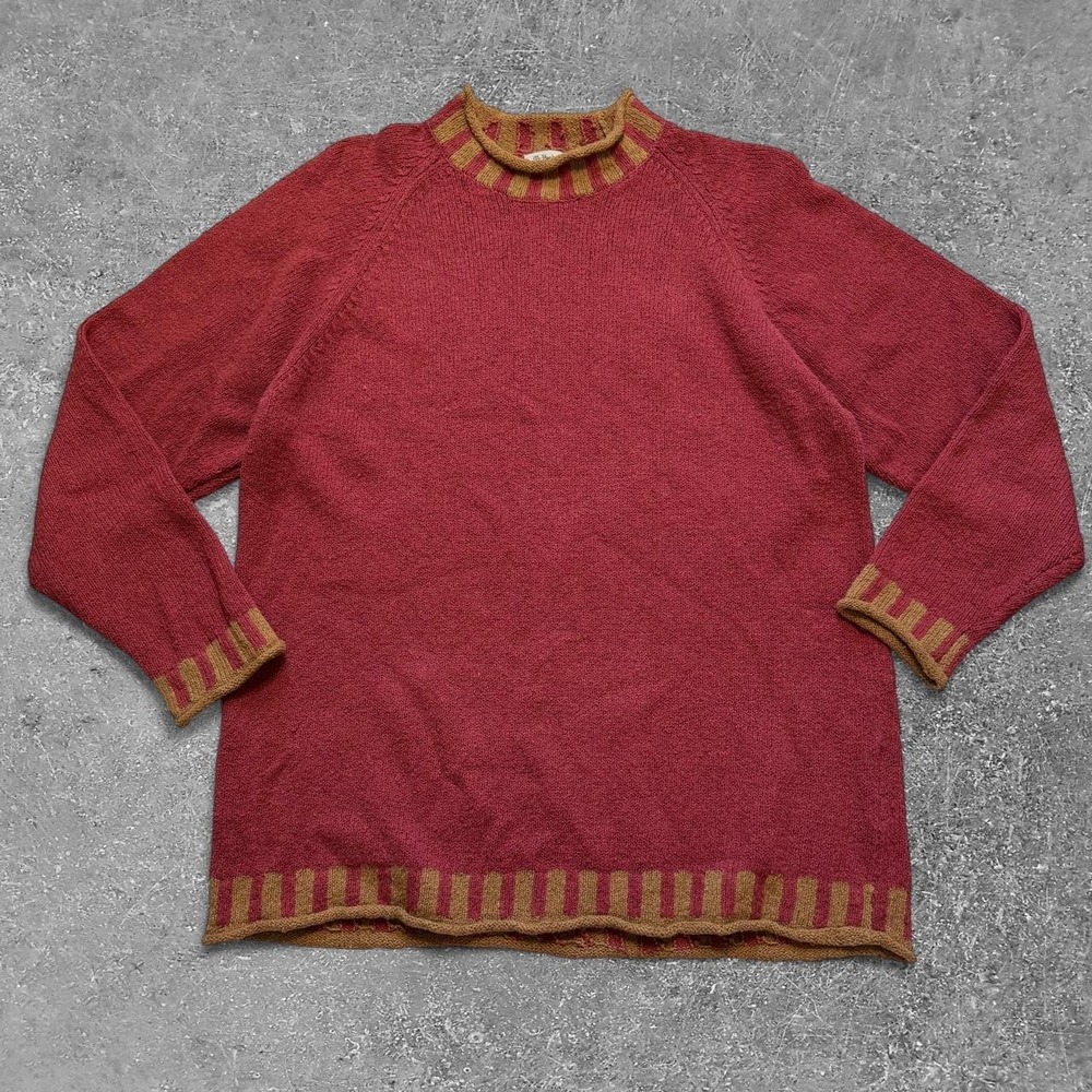 Mc Hardy Fashion Shoppe Ramie Cotton Knit Sweater Burgundy Beige Striped Large